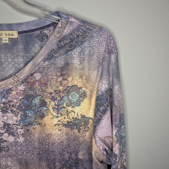 XCIT USA Y2K floral long sleeve woman's top size 1X - Picture 6 of 12